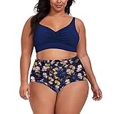 Sovoyontee Damen-Badeanzug, 2-teilig, Übergröße, hohe Taille, gerüscht, Bikini-Set - - 4XL M