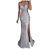 Paillettenkleid Langarm Damen Lang Schwarz Silber Bunt Grün Gold Rot Abendkleider Maxikleid Partykleid Fasching Karneval Party kleider Eng Bodycon Kleid Bleistiftkleid Cocktailkleider Wickelk