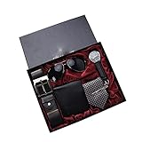 YUTR 5 Stück/Set Herren Geschenkset Wunderschön verpackte Uhr Brille Leder Gürtel Perlen Armband Stift Krawatte Anzug Geschenke für Männer (Color : Black)