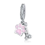 Lily Jewelry Animal Pink Hund Fußabdruck & Dog Bone 925 Sterling Silber Bead für Pandora Charm Armb