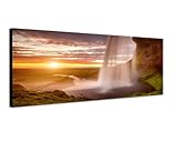 Wasserfall Island Seljalandsfoss 150x50cm Breitbild als Panorama auf Leinwand und Keilrahmen fertig zum aufhängen - Unsere Breitbild als Panoramaer auf Leinwand bestechen durch ihre ungewöhnlichen Formate und dem extrem detaillierten Druck aus bis zu 100 Megapixel hoch aufgelösten Panoramafotos. Damit garantieren unsere Bilder einen fantastischen Bildeindruck, leuchtende Farben und gestochen scharfe Details. Qualität aus D