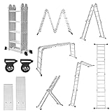 XMTECH 470cm Leiter Mehrzweckleiter Klappleiter Gelenkleiter mit Plattform Aluleiter Multifunktionsleiter Kombileiter 6 in 1 Anlegeleiter Stehleiter aus Aluminium - 4x4 Stufen, Silb