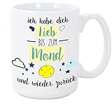 MUGFFINS Kaffeetassen für Verliebte - Ich Habe Dich lieb, bis zum Mond und Wieder zurück - 350 ml - Schöne und lustige Tassen mit Sprüchen,