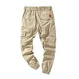 QWER Mode Männer Frachthose Casual Workout Joggings Arbeitshose Multi Pockets Outdoor Sport Laufen Wanderhose (Khaki, 48-50)