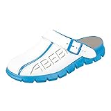 Abeba Berufsschuh-Clog 7312 Dynamic Pantoffeln, 7312-47 weiß blau mit aufdruck