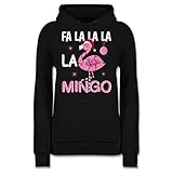 Weihnachten & Silvester Geschenke Party Deko - FA la la la la Mingo Flamingo - S - Schwarz - Flamingo Kleidung - JH001F - Damen Hoodie und Kapuzenpullover für F