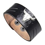 Bracelet Cuir Lederarmband – Armband aus Leder mit Stierkopf – Größe verstellbar und angenehm zu tragen. - Schw