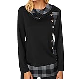 DOMBX Damen Pullover Frauen Langarm Hoodie Sweatshirt mit Kapuze Baumwollmantel Lässige Rollkragen Herbst Winter Frauen Casual Langarm Kariert Tunika Tops Oberteil Blusehemd T-S