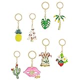 VICASKY 8 Pcs Handtasche Schlüsselring Strass Charme Anhänger Tropical Ananas Kaktus Palm Blätter Mund Baum Jingle Glocke Schlüsselbund Tasche Auto Dek