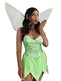 RICHBA Damen Tinkerbell Waldfee Kostüm Pretty Pixie Prinzessin Kleid Fancy Fairies Tinker Bell Deluxe Kostüm mit Schmetterlingsflügel, grün, 46