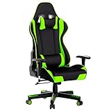 Phoetya Gaming Stuhl, Bürostuhl Ergonomischer PC Gamer Stuhl, Stoff Schreibtischstuhl mit Kopfstütze und Lendenkissen, Höhenverstellbar, bis 150 kg Belastbar(Reguläre Version Grün)