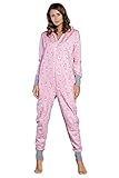 Italian Fashion IF Damen Schlafanzug aus Baumwolle, Pijama Onesie schönes Jumpsuit Long Sleeve Bodysuit mit Kapuze | Nachtwäsche oder Hausanzug Modell mit T