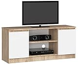 ADGO RTV K120 2D 1P CLP TV-Ständer mit 2 Schränke und 2 Einlegeböden 120x55x40 cm, TV-Lowboard, Lowboard für Fernseher, Fernsehschrank, Fernsehtisch, Stehend TV-Regal (Sonoma/Weiß)