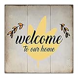 Aihesui CDYSKJCO Holzschild Wandschild Home Decor Vintage Style Welcome to Our Home Grain Distressed Schild Lustiges Zitat Holzschild Wandschild für Bauernhaus Zimmer Haus Geschenkidee für F