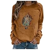 Oversize Pullover Teenager Mädchen Tunika Sweatshirt Ohne Kapuze Eule Drucken T Shirt Langarm Rundhals Tunika Damenblusen Oversize Casual Herbt Sport Langarmshirt 2021 Ob