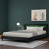 ZOEON Polsterbett 140 x 200 cm - Bettgestell mit LED Beleuchtung - Lattenrost & Kopfteil - Kunstleder Bezug & Holz Gestell - Einzelbett Jugendbett (Schwarz)