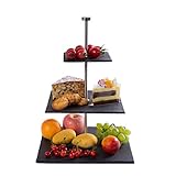 eGenuss Schieferplatten - für Hochzeit, Party, Essen, Abendessen, Geburtstag, Restaurant - Modern und Original – Serviertabletten auf Schiefer Regal mit 3 Etag