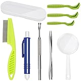 yumcute Zeckenentferner-Set für Hunde, Katzen, 8er-Set Zeckenentferner-Haken aus Kunststoff, Lupe aus Kunststoff, Zeckenentfernungsstift, Zeckenkamm, doppelseitige Zeckenpinzette, sicher und effek