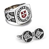 Franc Maçon Freimaurer - EIN Chevron-Ring des Templeroedens mit Malteserkreuz und EIN Paar Silberne Manschettenknöpfe. Ringgröße 59 (18.8)