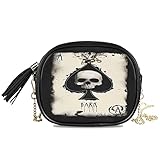ALARGE Damen Mädchen Schultertasche Umhängetasche Totenkopf Gesicht Grafikkarte PU Leder Sling Bag Geldbörse mit verstellbarem Metallkette Gurt und Q