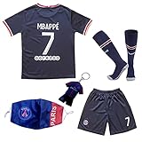 lekima Paris Mbappe #7 2021/2022 Heim Trikot Shorts und Socken Kinder und Jugend Größe (Navy, 26 (9-10 Jahre))