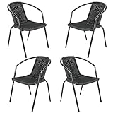 XEMQENER Gartenstühle Set mit 4 stapelbaren Gartenstühlen, Rattan, Bistrostühle, Rattanstühle, schwarz, 72 x 56 x 54,5