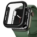 Transparent Hard Hülle Mit Glas Displayschutz Kompatibel mit Apple Watch Series 7 41/45mm All-inclusive-Schutzhülle Anti-Kratzen TPU Panzerglas Displayschutz Rundum Schutzhülle Cas (Black, 45mm)