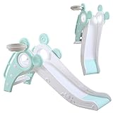 YOLEO Rutsche, Kinder Fun-Slide mit Basketballkorb, Faltbar Kinderrutsche, Gartenrutsche Kleinkinderrutsche für 1-3 Jahre, Indoor & Outdoor Rutschbahn mit Rutschauslau (Grün)