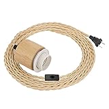 Modern Pendelleuchte Kit mit Schalter - Vintage DIY Hängeleuchte 5M Nylon Kabel Industrielle Plug in Lampenkabel mit verdrehten Nylon Seil Holz E27 Lampenfassung Deckenleuchte für Küche W