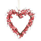 XHONG Valentinstagskranz, rote Beeren, herzförmiger Kranz, Haustür, Valentinstag, dekorativer Kranz für drinnen und draußen, Party-Dek