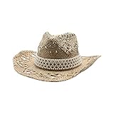 WAZHX Strohhut Damen Herren Sommer Panama Western Cowboy Gürtel Jazz Hut Strand Windseil Damen Sommerhut 56-58Cm 16