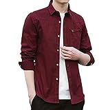 DUNQI Herren Oversized Langarm Button Down Reverskragen Hipster Hip Hop Loose Fit T-Shirt Henley Shirts Businesshemden Poloshirts Polohemd mit Tasche Herbst Winter Casual Basic Einfarbig F