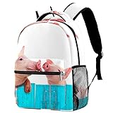 KeepCart Rucksack Büchertasche Laptops Tagesrucksack Schultasche Wandern Lernen Hohe Kapazität und Outdoor Lustiges Schwein, das auf Zaun hängt für Studenten und S
