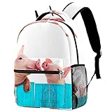 KeepCart Rucksack Büchertasche Laptops Tagesrucksack Schultasche Wandern Lernen Hohe Kapazität und Outdoor Lustiges Schwein, das auf Zaun hängt für Studenten und S