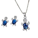 Turtle Crystal Earrings Turtle Shape Pendant Necklace Set for Women Girls Jewelry Gift (Navy blue)