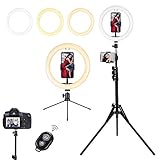 Joomer 10 Zoll LED Ringlicht mit Stativ - 2 alternativen Stativen, 10' Selfie Ringleuchte mit Handyhalter und 3 Farbe & 10 Helligkeitsstufen für Makeup, Live-Streaming, Tiktok, Fotog