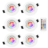 RGB LED deckenstrahler einbauleuchte,5W RGB lampen einbaustrahler,fernbedienung dimmbar,warmweiße beleuchtung und farbige beleuchtung,einbauspot,led einbaustrahler rgb,rundes weiß einstellbar(6pack)