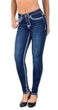 ESRA Damen Jeans Skinny Jeanshose Damen Hose Dicke Naht Jeanshosen Damenjeans bis große Größen J420