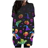 Ekrfxh Damen Herbst Lose Kleider für Frauen Casual Tie-Dye Print Rundhals Knielang Lose Langarm Pullover Kleid, K, XL