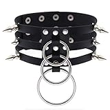 Halskorsett Halsband aus PU mit 3 O-Ringen und Stacheln/N