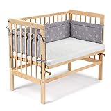 FabiMax 4579 Beistellbett BASIC natur, inkl. Matratze COMFORT und Nestchen weiße Sterne auf g