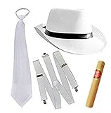 thematys® - Mafia Kostüm Al Capone Mafia Boss Gangster Kostüm - Panamahut Gatsby Zylinder Hut + Krawatte + Hosenträger - 1920s 20er Jahre Kostüm Set Damen Herren Karneval Halloween Fasching