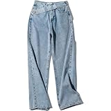 Jubaton Frauen Jeans Hohe Taille Bund Lässige Mode Bequeme Sexy Klassische Lose Distressed Straight-Leg-Hose XS