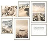 Art Bakery Premium Poster Set - Happiness (Beige) - MIT RAHMEN - 6 passende stilvolle Bilder als moderne Wanddeko für Wohnzimmer und Schlafzimmer (2x DIN A3 + 4x DIN A4)