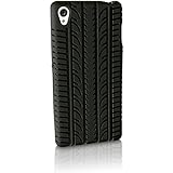iGadgitz Schwarz Reifenprofil Silikon Gummi Etui Tasche Hülle Kompatibel mit Sony Xperia Z3 D6603 Schale Case Cover + Display