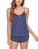 Evanhome Damen Satin-Schlafanzug-Set, Seide, Cami, kurze Sets, seidige Nachtwäsche, sexy Dessous, Geschenk für Ehefrau, S-XXL, Blau mit weißen Punkten, XX-Larg