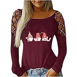 Frauen Sexy Schulterfreie Bluse Langarmshirts Schulterfrei Oberteile Sexy Strass Langarmshirt Casual Mode Valentinstag Langarm Shirt Bluse Tops Tunika Aushöhlen(Wein,M)