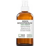 Rosenwasser GESICHTS-SERUM 50ml, Hyaluron-säure Vitamin A C E Retinol, Hochdosiert All-in-1 anti-aging Falten Augen-Gel Serum, 100% naturrein und essbare inhalsstoffe , Spray Glasflasche, nachhaltig
