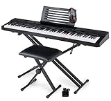 McGrey SK-88 Keyboard Super Kit - Einsteiger-Keyboard in Stagepiano-Optik mit 88 Leucht-Tasten - 146 Klänge - inklusive Sustain-Pedal, Keyboardständer, Hocker und Kopfhörer - schw