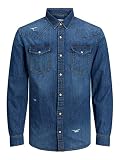 JACK & JONES Herren JJESHERIDAN Break Shirt L/S NOOS Hemd, Light Blue Denim, M